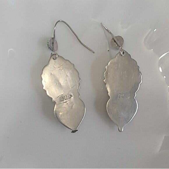 Vintage Sterling Silver Turquoise Boho Western Tribal Exotic Drop Earrings - Picture 8 of 9